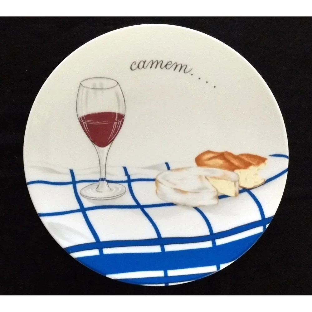 Limoges Porcelaine de Sologne Canape Plates France Camembert Cheese & Wine Set/4